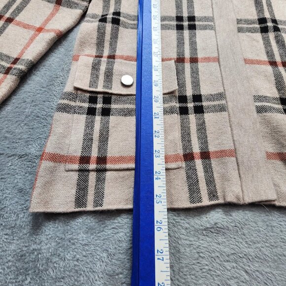 Joie Jacket Women's Large Beige Plaid Knit Utility Military Full Zip Mock Neck - Picture 6 of 10